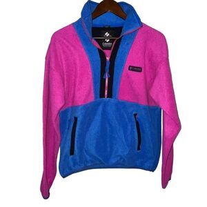 Women's Vintage Columbia Pink & Blue 1/2 Zip Pullover Fleece Jacket